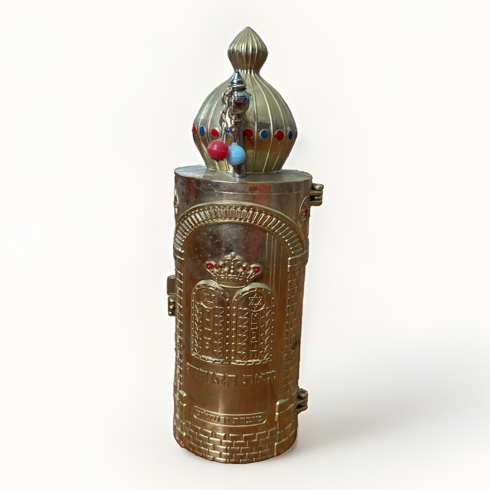 Vintage Mid-Century Mini Sefer Torah Case Dome Top Fabric Lining Yad Judaica